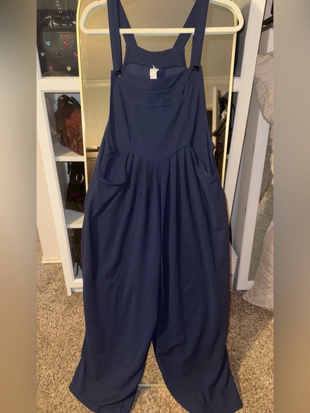 HALARA Navy Wide-Leg Suspender Jumpsuit